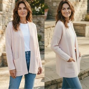 ROCKY BARNES x 360 Cashmere Dusty Pink Ribbed Cardigan Sweater